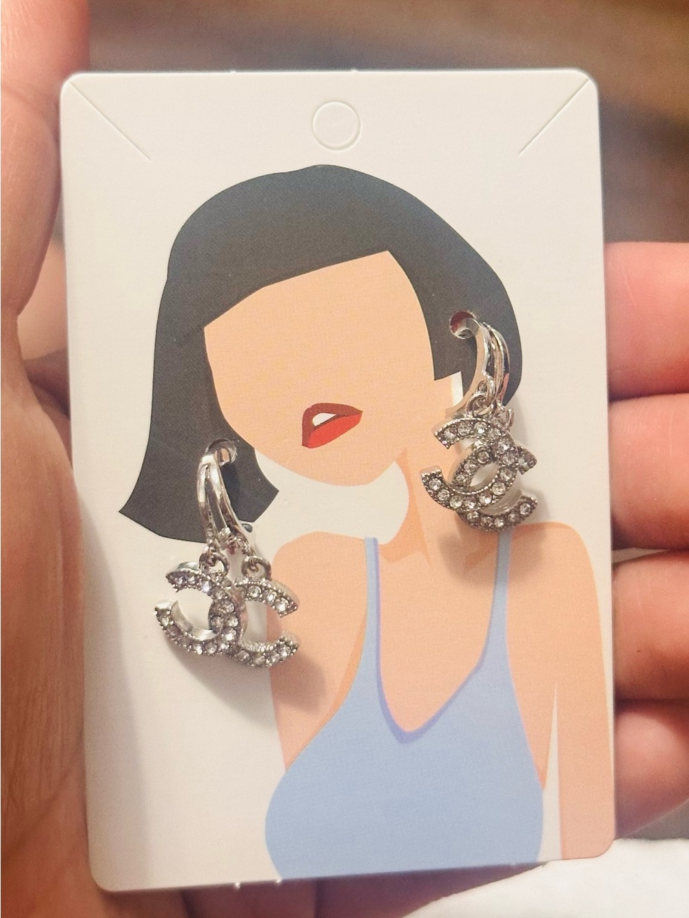 Crystal CC Drop Earrings - Silver Tone